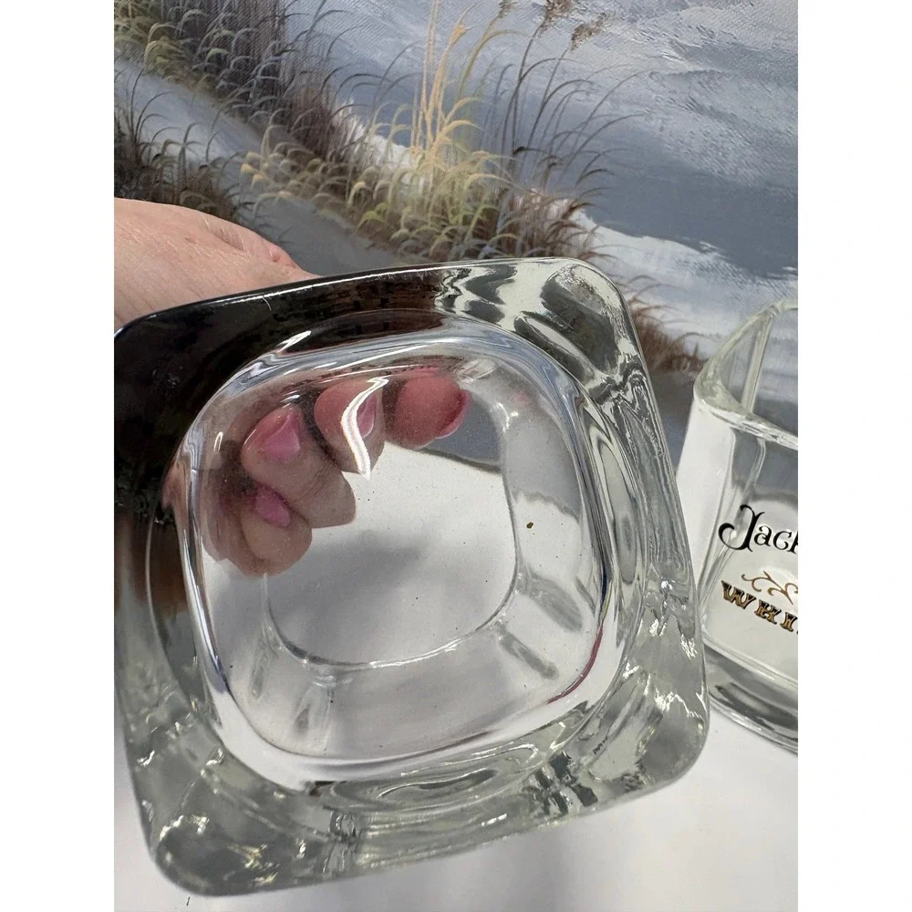 Jack Daniels Whiskey Shot Glasses‎ Set of 2 Square Tapered Clear Barware Logo